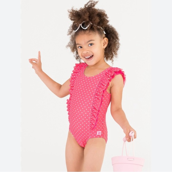 Pink Ruffled Heart-Patterned waterfall Swimsuit Ruffle Butts - Picture 2 of 6